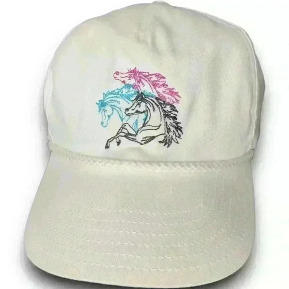 Accessories - Vtg Derby Horses Strapback Hat Cap Equestrian Rope Cord Brim USA Made Embroidery